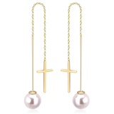 Tresoli Stainless Steel Gold Color PVD Fashion Cut Stud Earrings With White Pearls