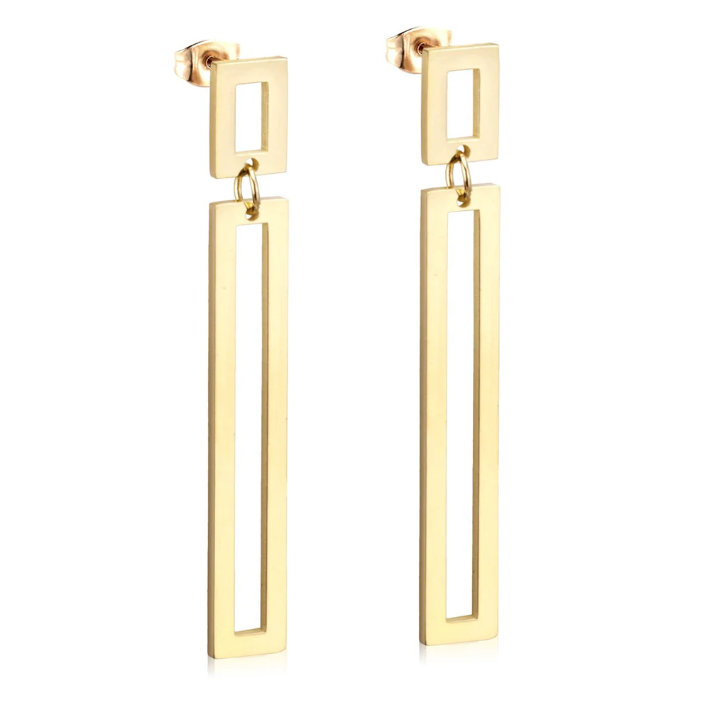Stainless Steel Gold Color PVD Square Drop Earrings