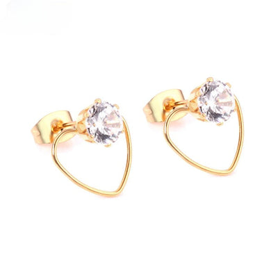 Stelluxe Stainless Steel Gold Color PVD Heart Round Cubic Zirconia Piercing Stud Earrings