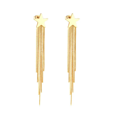 Stelluxe Stainless Steel Gold Color PVD Star Drop Long Dangle Earrings
