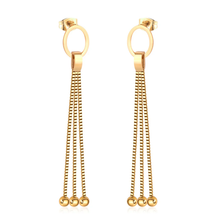 Load image into Gallery viewer, Stelluxe Stainless Steel Gold Color PVD Korean Tassel Round With Drop Earrings