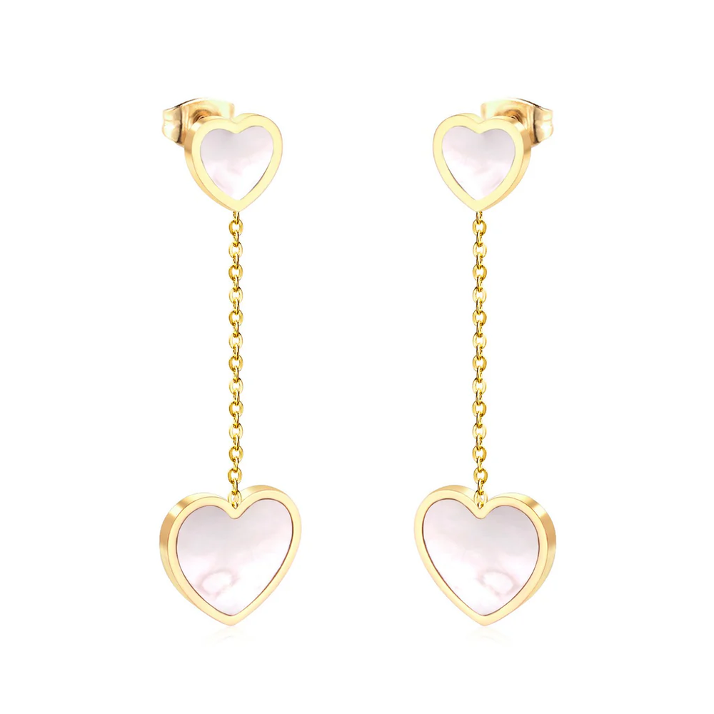 Stainless Steel Gold Color PVD Korean Style Statement Style Shell Heart Dangle Earrings