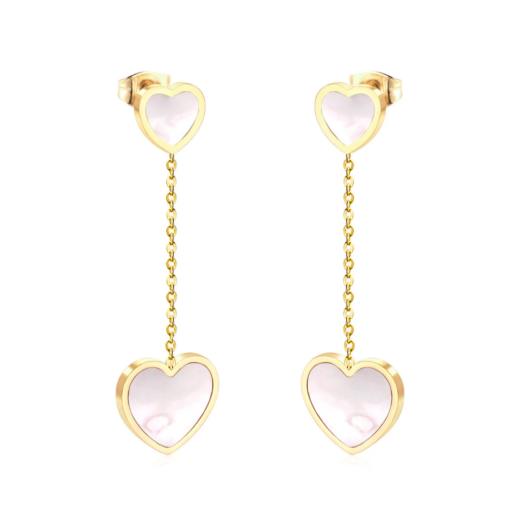 Stelluxe Stainless Steel Gold Color PVD Korean Style Statement Style Shell Heart Dangle Earrings