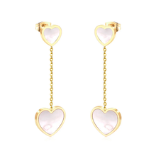 Load image into Gallery viewer, Stelluxe Stainless Steel Gold Color PVD Korean Style Statement Style Shell Heart Dangle Earrings