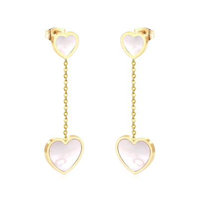 Stelluxe Stainless Steel Gold Color PVD Korean Style Statement Style Shell Heart Dangle Earrings