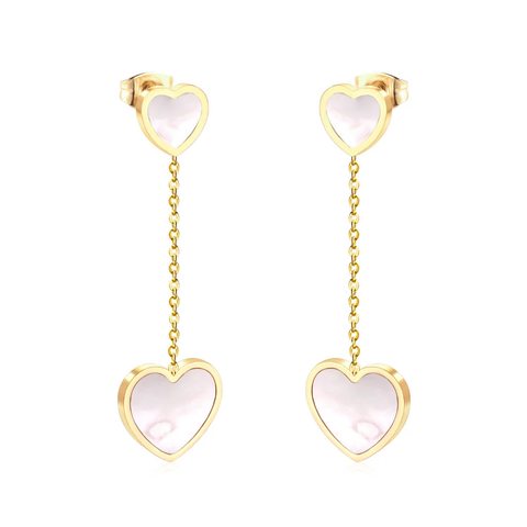 Stelluxe Stainless Steel Gold Color PVD Korean Style Statement Style Shell Heart Dangle Earrings