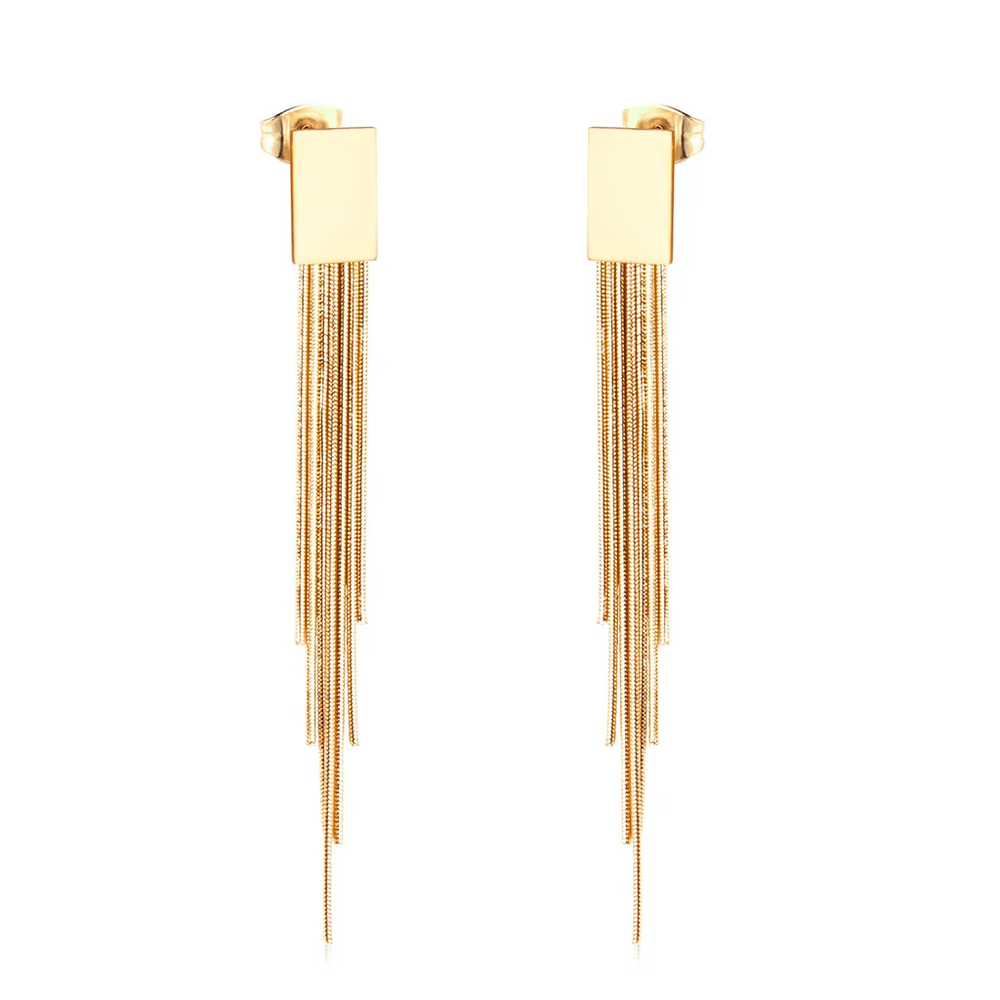 Stainless Steel Gold Color PVD Korean Style Piercing Drop Tassel Dangle Earrings