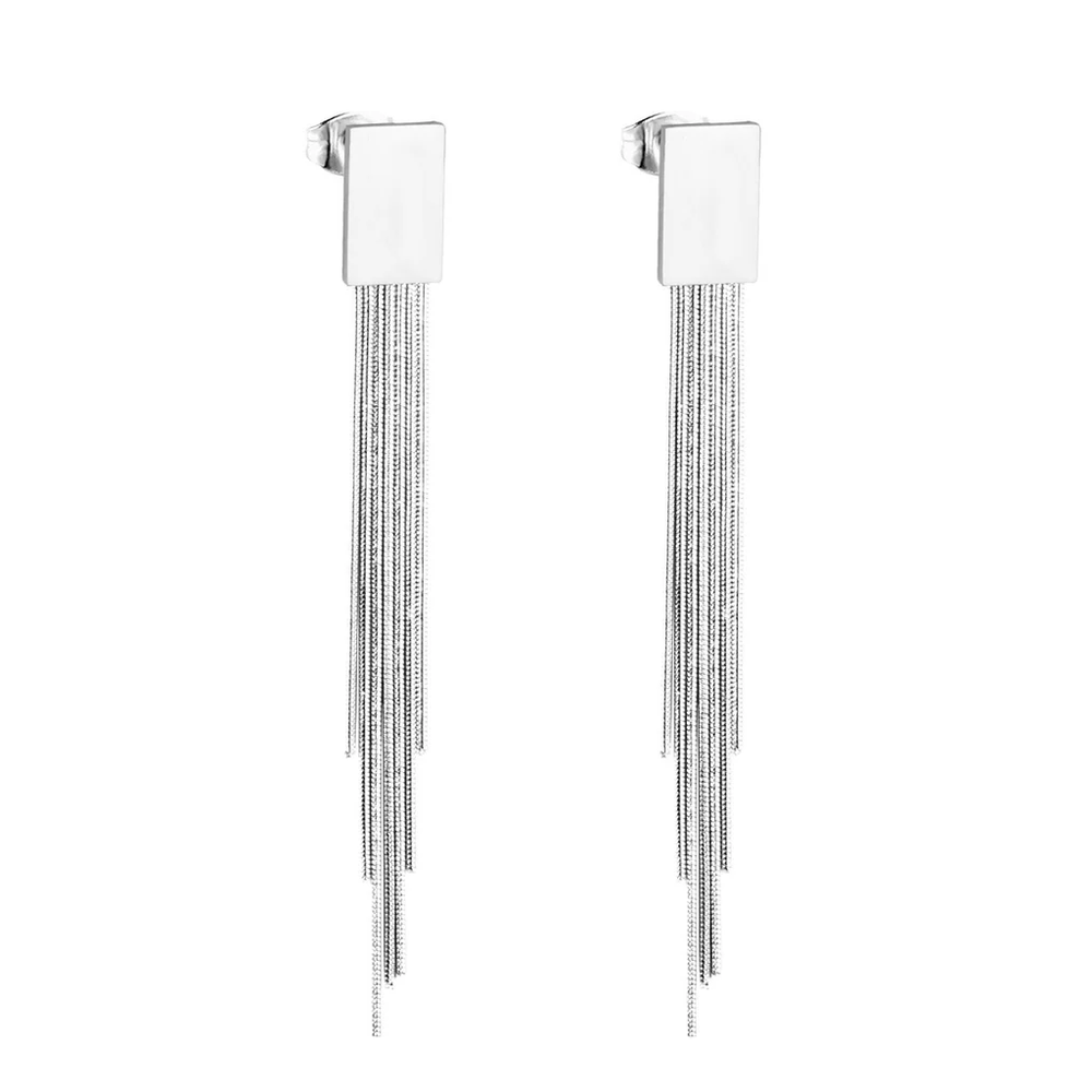 Stainless Steel Color PVD Piercing Drop Tassel Dangle Earrings