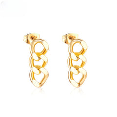 Tresoli Stainless Steel Gold Color PVD Cool Chain Pendant Punk Piercing Stud Earrings