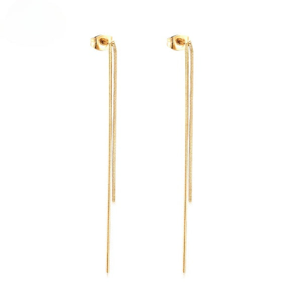 Stainless Steel Gold Color PVD Simple Long Tassel Earrings