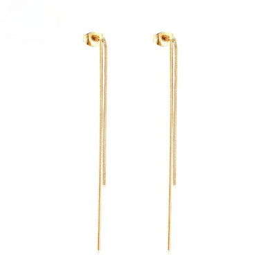 Stelluxe Stainless Steel Gold Color PVD Simple Long Tassel Earrings