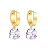 Tresoli Stainless Steel Gold Color PVD Heart Shaped Diamonds Earrings