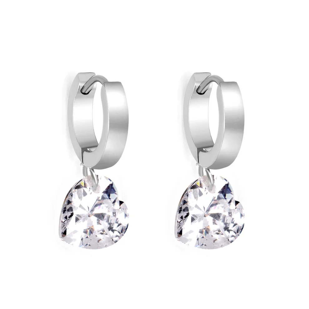 Stainless Steel Color PVD Heart Shaped Diamonds Earrings