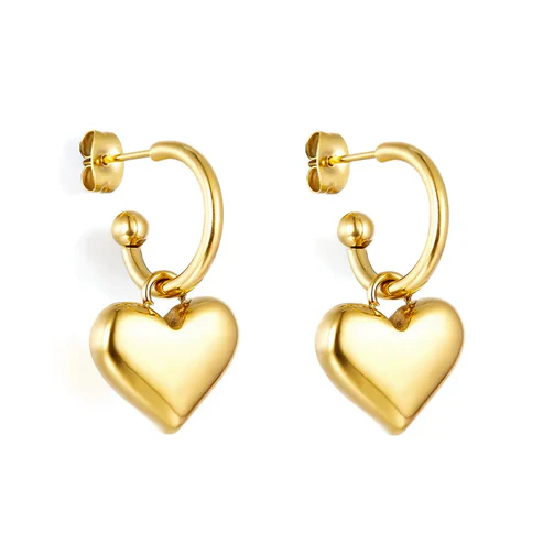 Stainless Steel Gold Color PVD Heart Stud Earrings