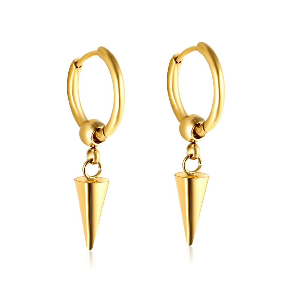 Stainless Steel Gold Color PVD Circle with Cone Earrings