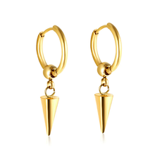 Load image into Gallery viewer, Stelluxe Stainless Steel Gold Color PVD Circle With Cone Earrings