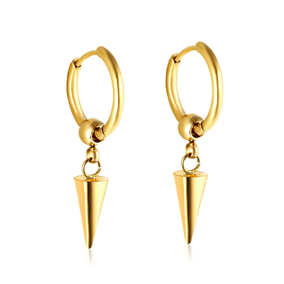 Stelluxe Stainless Steel Gold Color PVD Circle With Cone Earrings