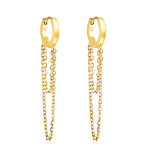 Load image into Gallery viewer, Stelluxe Stainless Steel Gold Color PVD Circle With Double Chain Earrings