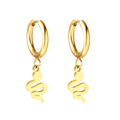 Tresoli Stainless Steel Gold Color PVD Circle With Snake Shaped Earrings