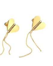 Load image into Gallery viewer, Tresoli Stainless Steel Gold Color PVD Lightning Drop Heart Tassel Earrings