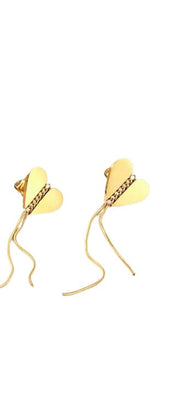 Stelluxe Stainless Steel Gold Color PVD Lightning Drop Heart Tassel Earrings