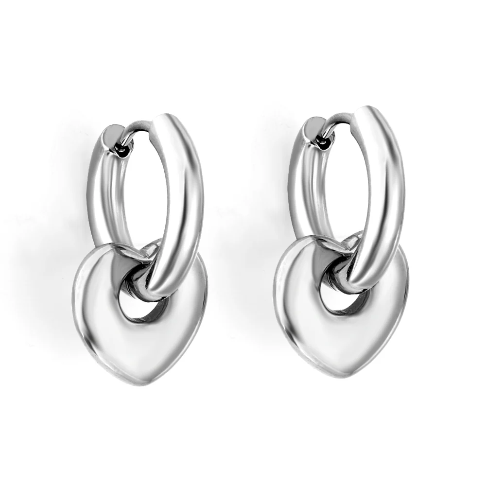 Stainless Steel Color PVD Circle With Heart Shaped Earrings