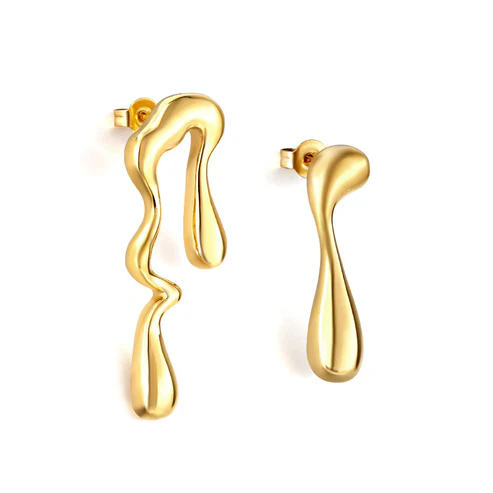 Stainless Steel Gold Color PVD Irregular Drop Earrings