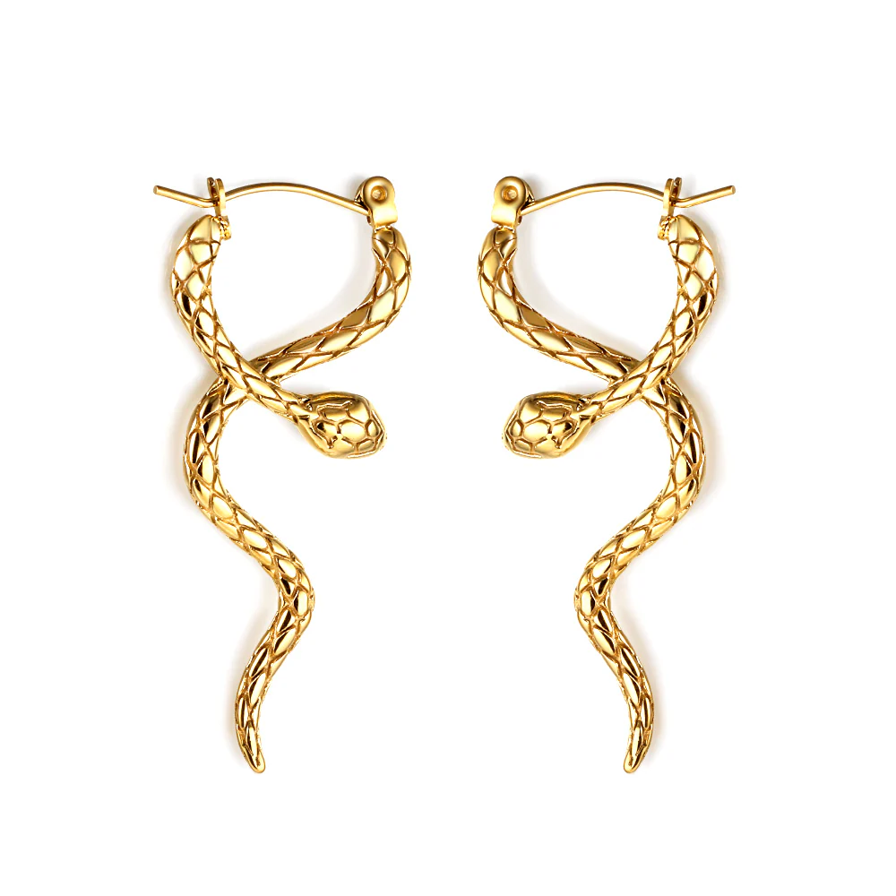 Stainless Steel Gold Color PVD Snake Earrings