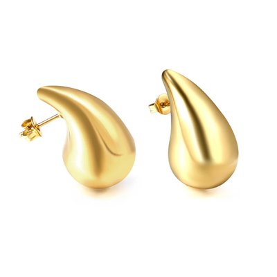 Stelluxe Stainless Steel Gold Color PVD Drop Oval Earrings