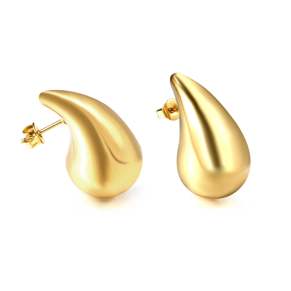 Stainless Steel Gold Color PVD 20mm Spring Drop Oval Earrings
