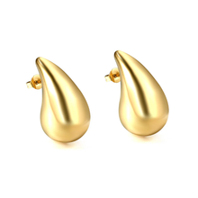Load image into Gallery viewer, Stelluxe Stainless Steel Gold Color PVD Spring Drop Oval Earrings