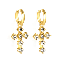 Load image into Gallery viewer, Stelluxe Stainless Steel Gold Color PVD 2024 New Year Fashion With Cross White Diamond Earrings