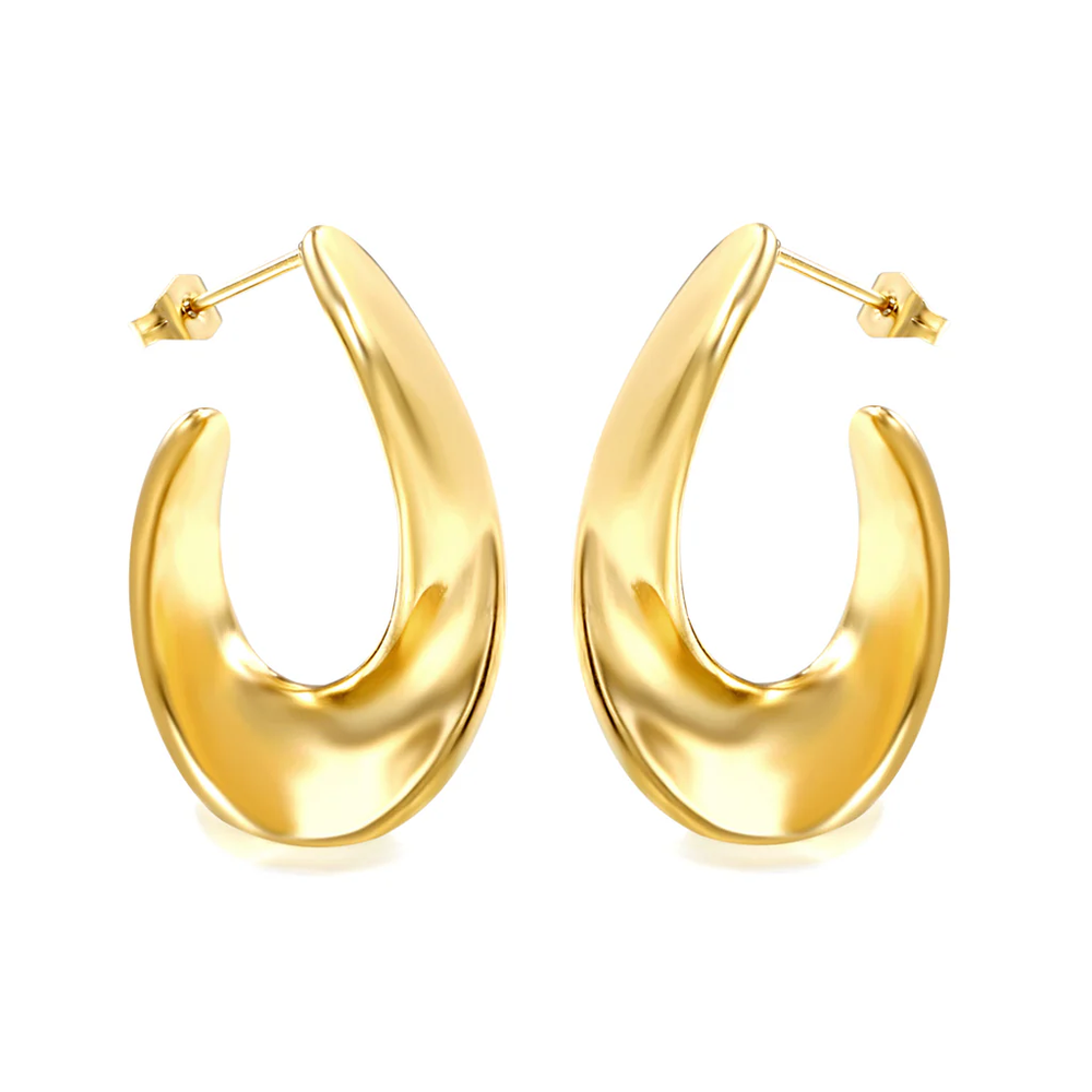 Stainless Steel Gold Color PVD Open Shaped Half Circle Earrings