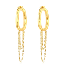 Load image into Gallery viewer, Stelluxe Stainless Steel Gold Color PVD Oval Hoop Earrings With Tassels Chain