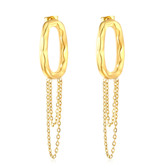Stelluxe Stainless Steel Gold Color PVD Oval Hoop Earrings With Tassels Chain