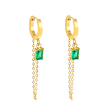 Stelluxe Stainless Steel Gold Color PVD Ear Hook Green Cubic Zirconia Tassel Earrings