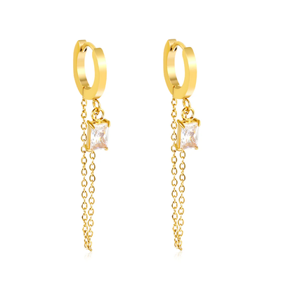 Stelluxe Stainless Steel Gold Color PVD Ear Hook White Cubic Zirconia Tassel Earrings