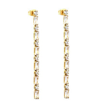 Load image into Gallery viewer, Stainless Steel Gold Color PVD Rectangle And Round White Diamonds Hanging Earrings