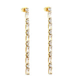 Stainless Steel Gold Color PVD Rectangle And Round White Diamonds Hanging Earrings