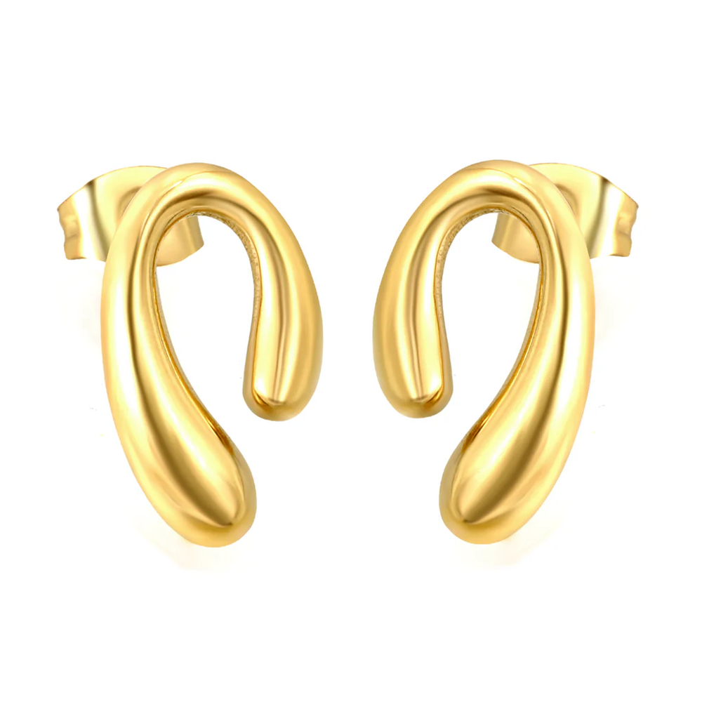 Stainless Steel Gold Color PVD Drop N Shape Earrings