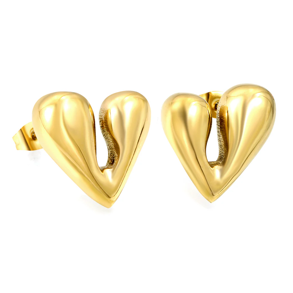 Stainless Steel Gold Color PVD Two Petal Heart Shaped Earrings