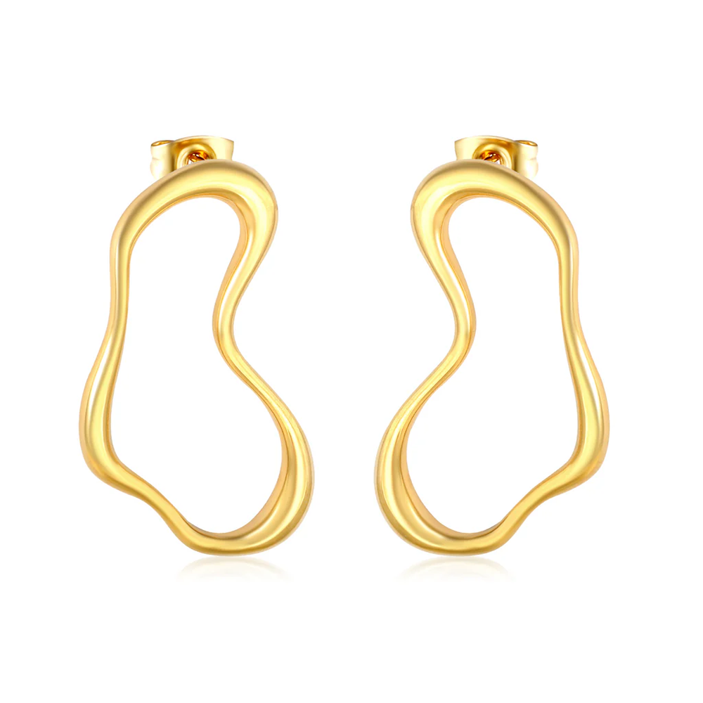 Stainless Steel Gold Color PVD Twisted Geometric Lines Ear Studs