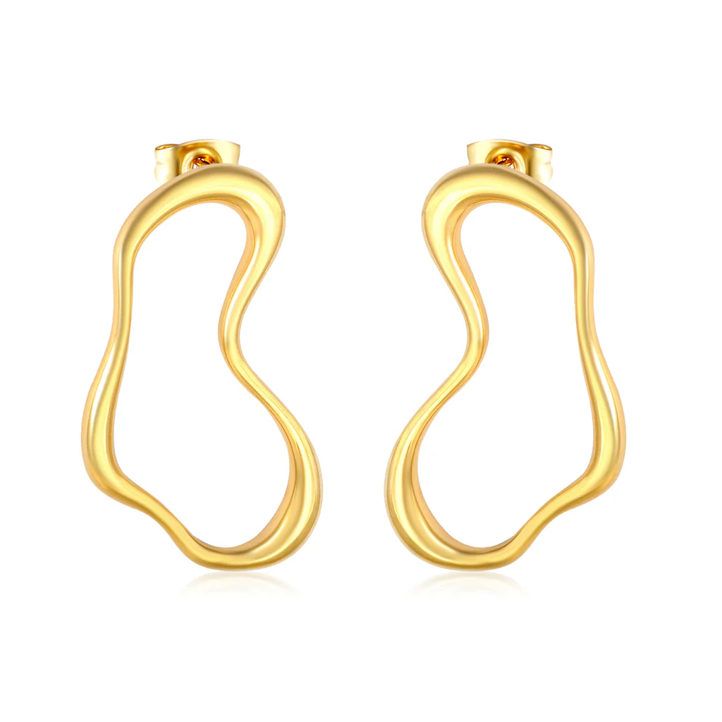 Stelluxe Stainless Steel Gold Color PVD Twisted Geometric Lines Ear Studs