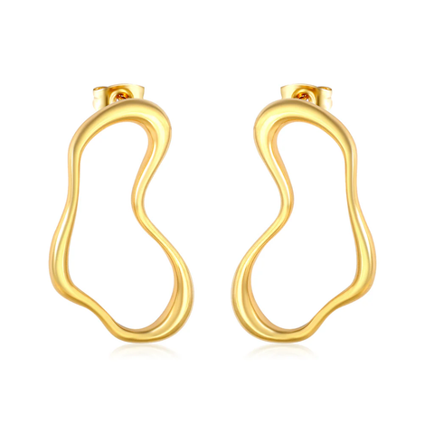 Stelluxe Stainless Steel Gold Color PVD Twisted Geometric Lines Ear Studs