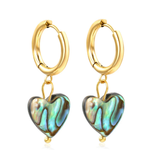 Tresoli Stainless Steel Gold Color PVD Circle With Heart Shaped Abalone Shell Earrings