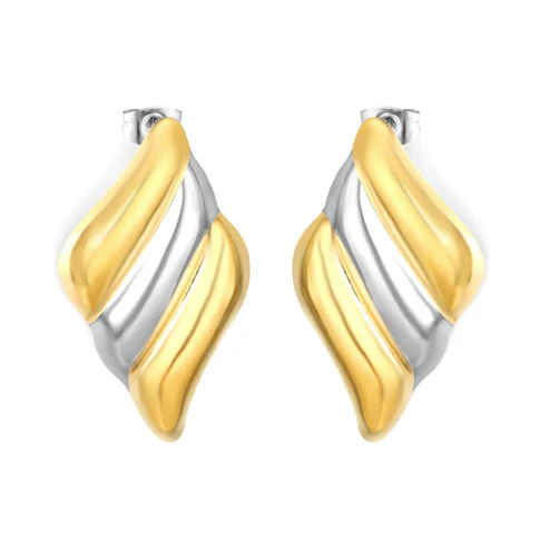 Tresoli Stainless Steel And Gold Color PVD Diamond Shaped Earrings
