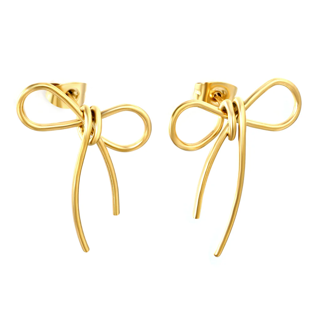 Stainless Steel Gold Color PVD Big Bow Earrings