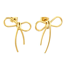 Load image into Gallery viewer, Stelluxe Stainless Steel Gold Color PVD Big Bow Earrings
