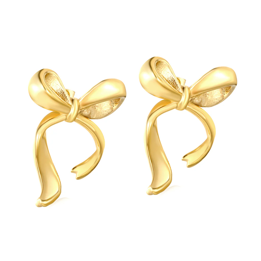 Stainless Steel Gold Color PVD Bow Earrings