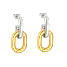 Load image into Gallery viewer, Stelluxe Stainless Steel And Gold Color PVD Double Ring Chain Earring